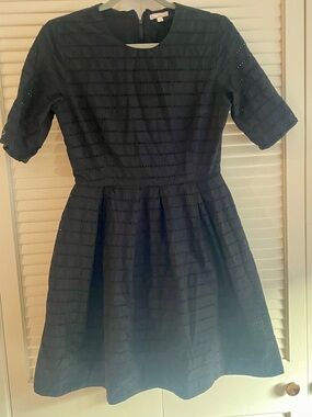 GAP 100% Cotton Black Women's Stripe Eyelet Fit and Flare Dress